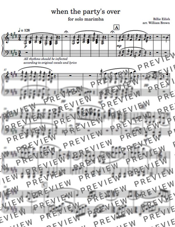 when the party's over arr. for solo marimba